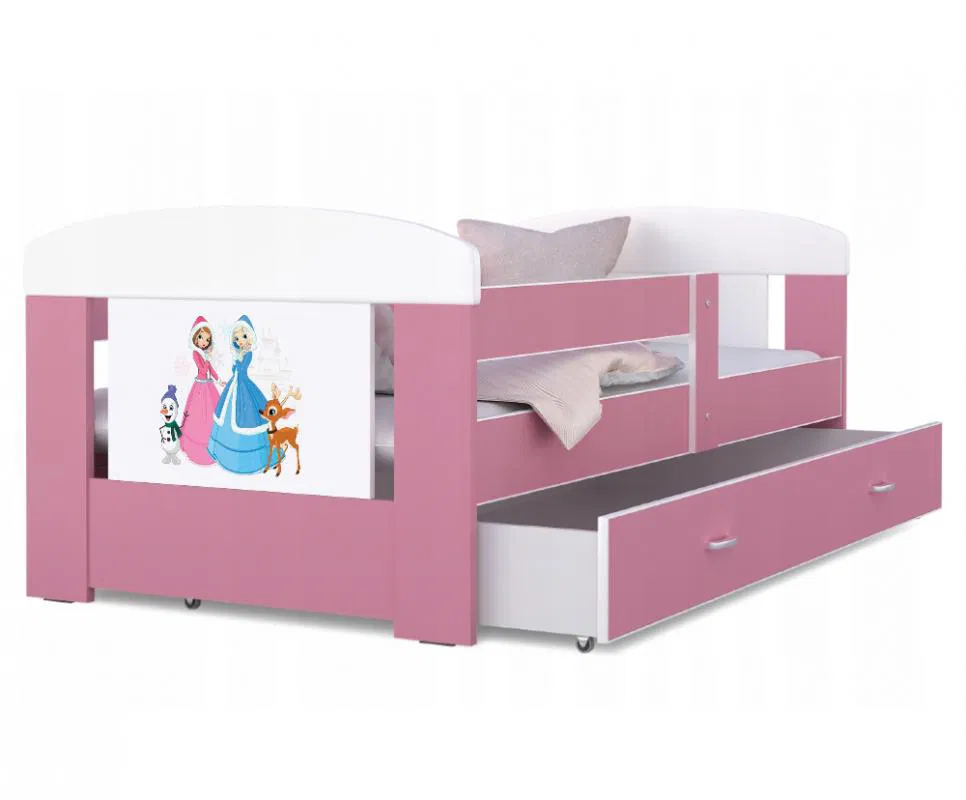 Detská posteľ 180 x 80 cm FILIP RUŽOVÁ vzor PRINCEZNY