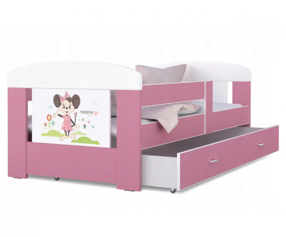 Detská posteľ 180 x 80 cm FILIP RUŽOVÁ vzor MINNIE