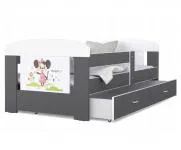 Detská posteľ 180 x 80 cm FILIP ŠEDÁ vzor MINNIE