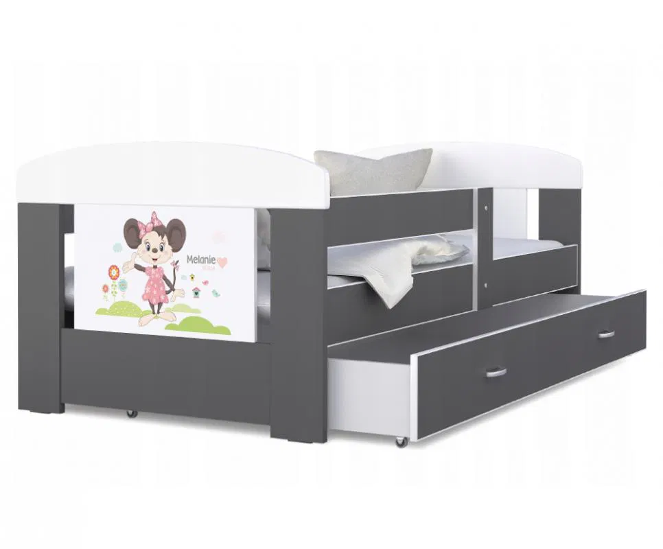 Detská posteľ 180 x 80 cm FILIP ŠEDÁ vzor MINNIE