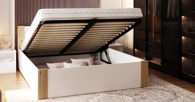 Posteľ 90x200 cm so zdvižným roštom BOSTON BIELA - BOROVICA