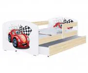 Detská posteľ LUKI so šuplíkom DUB SONOMA 160x80 vzor ZAVODNI AUTO