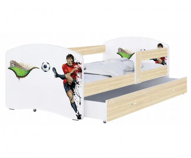 Detská posteľ LUKI so šuplíkom SONOMA 160x80cm vzor FUTBAL