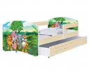 Detská posteľ LUKI so šuplíkom DUB SONOMA 160x80 vzor ZVIERATKA JUNGLE
