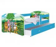 Detská posteľ LUKI so šuplíkom MODRÁ 160x80 cm vzor ZVIERATKA JUNGLE