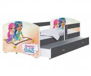 Detská posteľ LUKI so šuplíkom ŠEDÁ 160x80 cm vzor ADVENTURE GINS