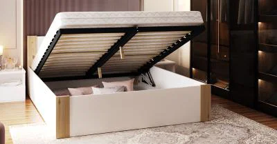 Manželská posteľ 140x200 cm BOSTON BIELA - BOROVICA so zdvižným dreveným roštom