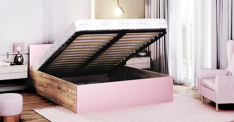 Manželská posteľ PANAMA 140x200 so zdvižným roštom RUŽOVÁ-DUB