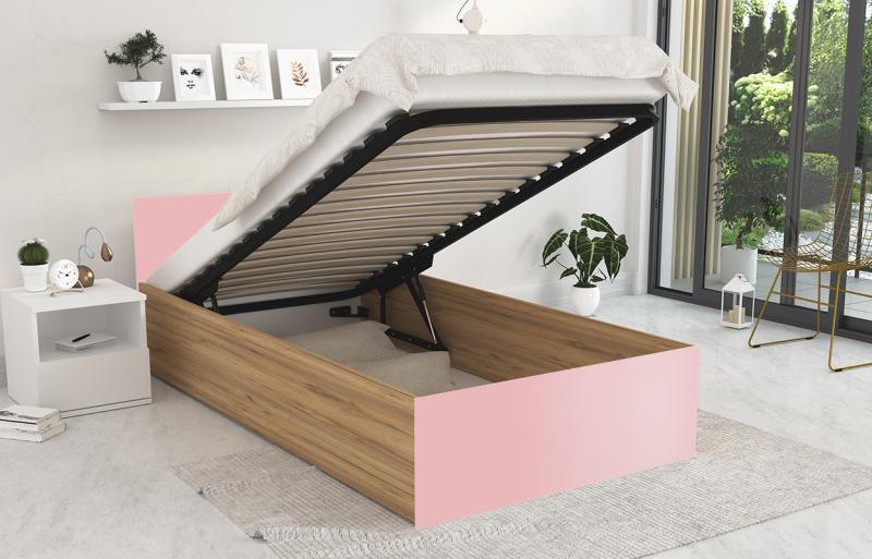 Jednolôžková posteľ PANAMA 90x200 so zdvižným roštom RUŽOVÁ-DUB