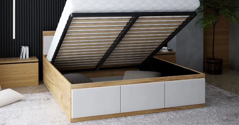 Manželská posteľ PANAMA T 160x200 so zdvíhacím kovovým roštom DUB BÍLÁ