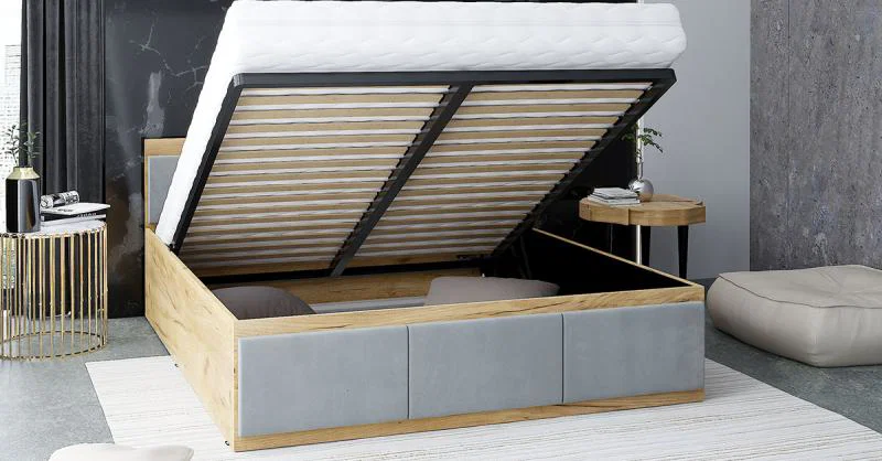 Manželská posteľ PANAMA T 160x200 so zdvíhacím kovovým roštom DUB SVETLO SIVÁ