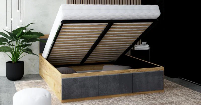 Manželská posteľ PANAMA T 160x200 so zdvíhacím kovovým roštom DUB SIVÁ