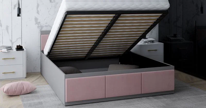 Manželská posteľ PANAMA T 160x200 so zdvíhacím kovovým roštom SIVÁ RUŽOVÁ