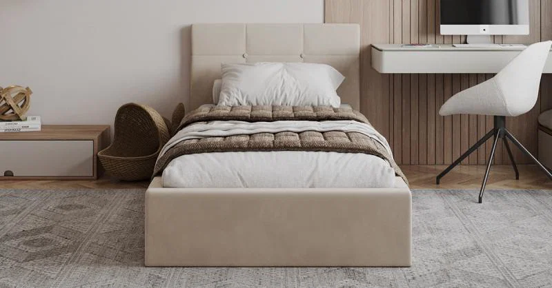 Čalúnená posteľ RINO 90x200 cm s roštom krémová