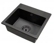 Granitový drez DON ČIERNÁ s textúrou žuly +  čierny sifón 44,2 x 41,5 x 17,1cm