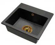 Granitový drez DON ČIERNÁ s textúrou žuly + zlatý sifón 44,2 x 41,5 x 17,1cm