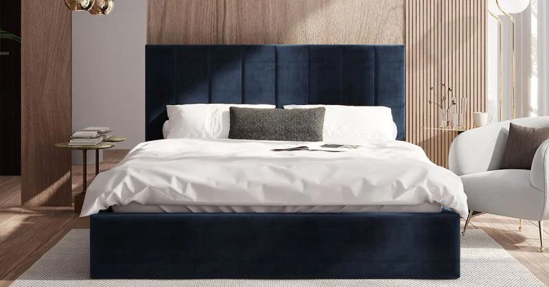 Čalúnená posteľ COLORADO 140x200 s kovovým zdvižným roštom modrá