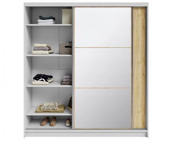 Šatníková skriňa DENVE 200x218x60,3 cm dub craft/biela so zrkadlom