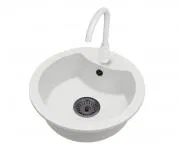 Granitový drez MILA biely + batéria DECO biela + čierny sifón