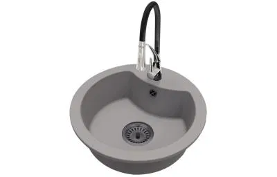 Granitový drez MILA šedý + batéria NEXO chróm + čierny sifón 49 x 49 x 17cm