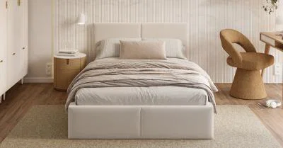 Čalúnená posteľ FRESIA 90x200 s kovovým zdvižným roštom BIELA