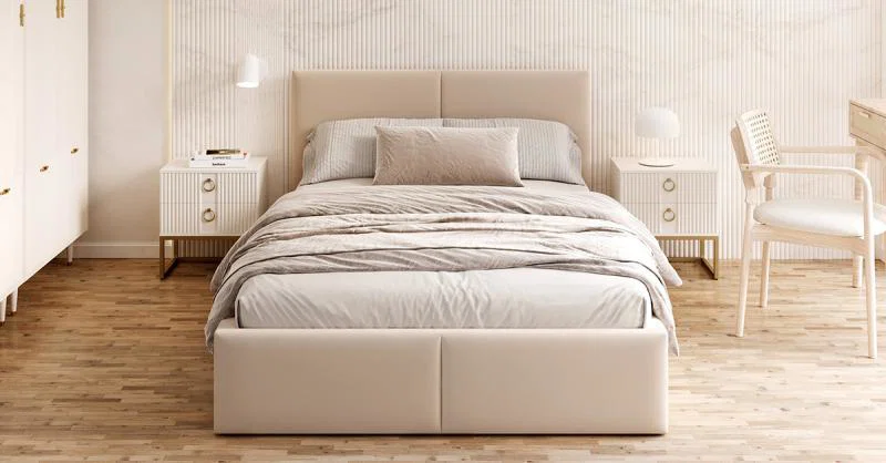 Čalúnená posteľ FRESIA 120x200 s kovovým zdvižným roštom krémová