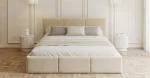Čalúnená posteľ FRESIA 140x200 s kovovým zdvižným roštom krémová