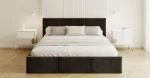 Čalúnená posteľ FRESIA 140x200 s kovovým zdvižným roštom ČIERNA