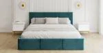 Čalúnená posteľ FRESIA 160x200 s kovovým zdvižným roštom TYRKYSOVÁ
