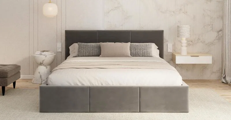 Čalúnená posteľ FRESIA 160x200 s kovovým zdvižným roštom GRAFIT