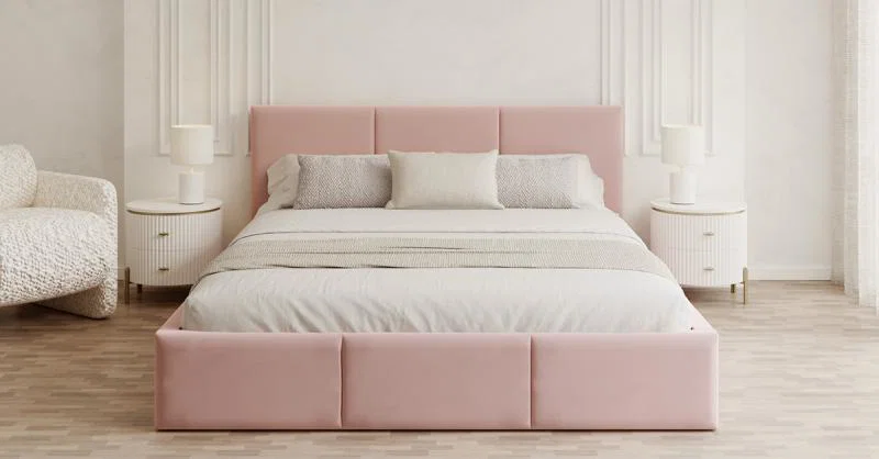 Čalúnená posteľ FRESIA 180x200 s kovovým zdvižným roštom RUŽOVÁ