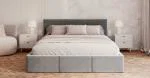 Čalúnená posteľ FRESIA 180x200 s kovovým zdvižným roštom ŠEDÁ
