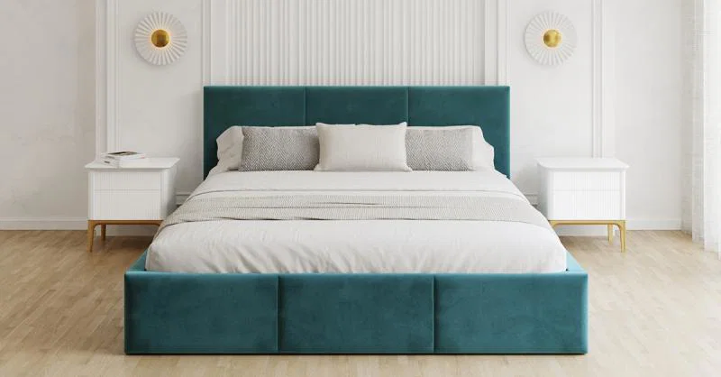 Čalúnená posteľ FRESIA 180x200 s kovovým zdvižným roštom TYRKYSOVÁ