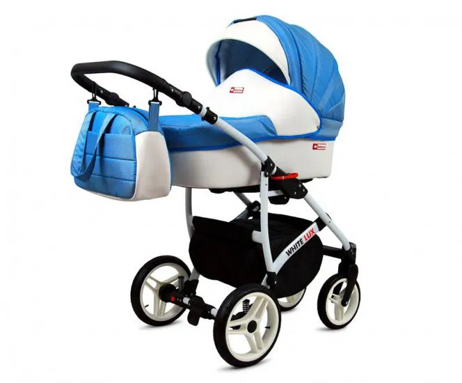 Kočík 2v1 BabyLux White Lux Ocean Blue