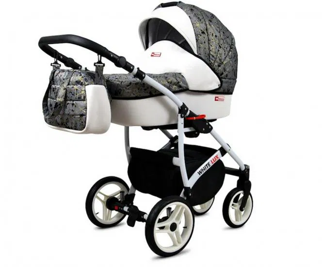 Kočík 2v1 BabyLux White Lux Grey Marble
