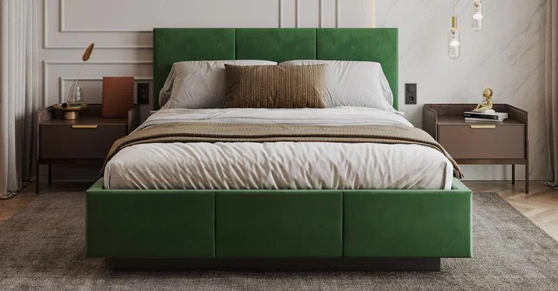 Čalúnená posteľ AVEIRO 90x200 s kovovým zdvižným roštom ZELENÁ