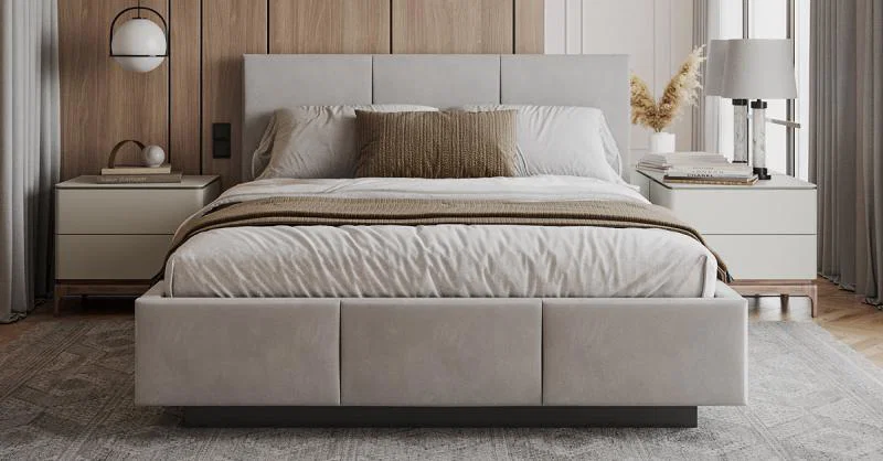 Čalúnená posteľ AVEIRO 160x200 s kovovým zdvižným roštom ŠEDÁ