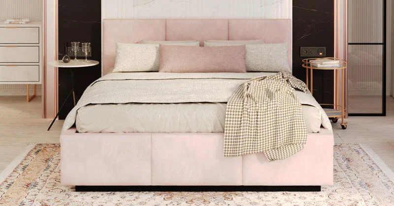 Čalúnená posteľ AVEIRO 160x200 s kovovým zdvižným roštom RUŽOVÁ