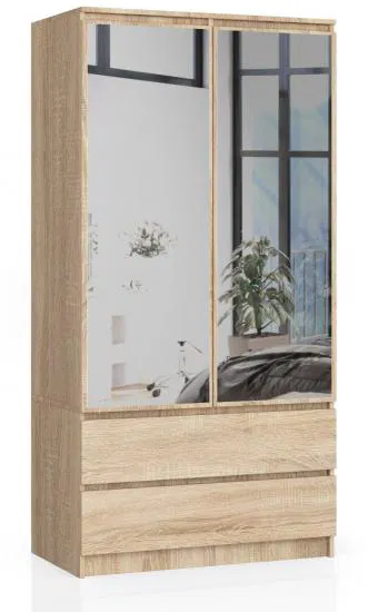 Šatníková skriňa s otočnými dverami a zrkadlom 90cm sonoma
