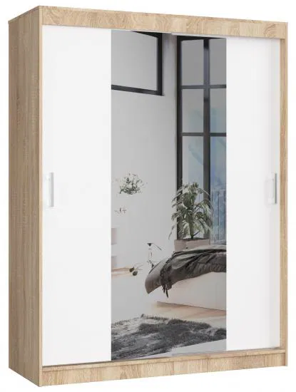 Šatníková skriňa s posuvnými dverami a zrkadlom 150cm sonoma / biela