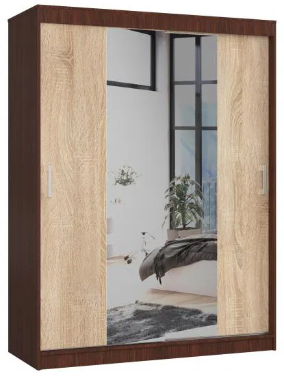 Šatníková skriňa s posuvnými dverami a zrkadlom 150cm wenge / sonoma