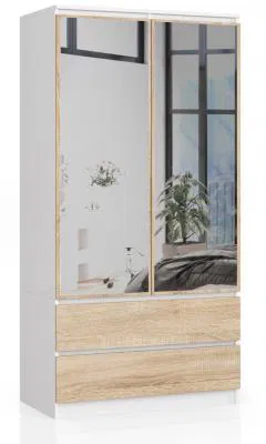Šatníková skriňa s otočnými dverami a zrkadlom 90 cm biela / sonoma