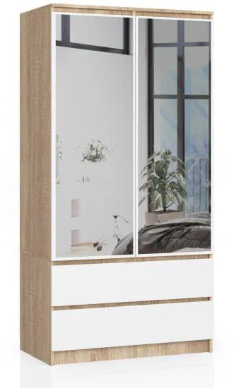 Šatníková skriňa s otočnými dverami a zrkadlom 90cm sonoma / biela