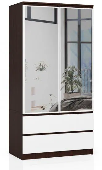 Šatníková skriňa s otočnými dverami a zrkadlom 90 cm wenge / biela