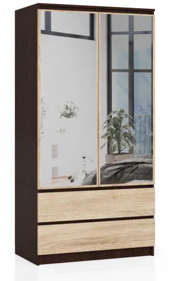 Šatníková skriňa s otočnými dverami a zrkadlom 90 cm wenge / sonoma
