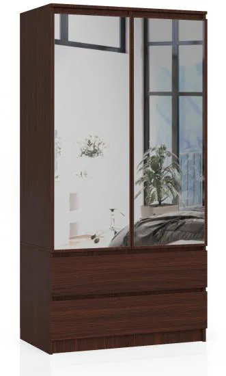 Šatníková skriňa s otočnými dverami a zrkadlom 90 cm wenge