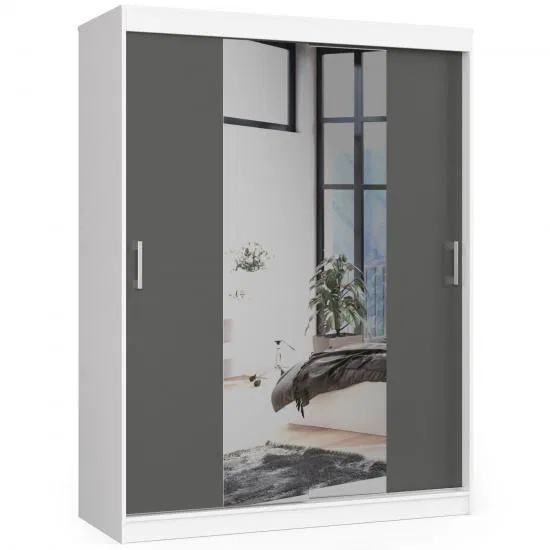 Šatníková skriňa s posuvnými dverami a zrkadlom 150cm biela / šedá