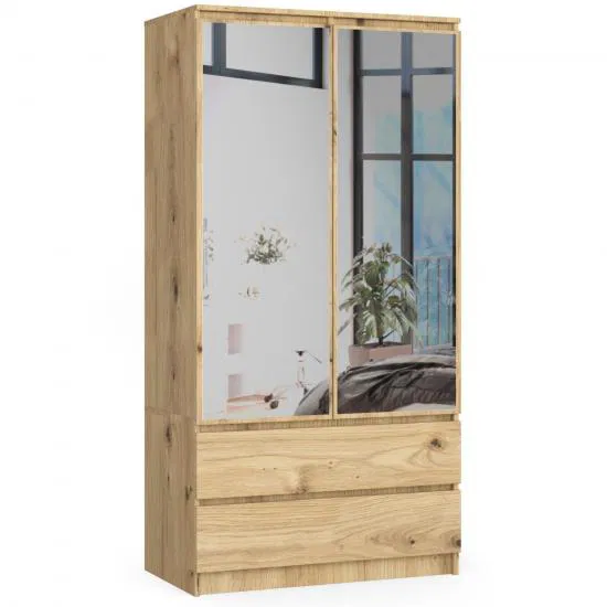 Šatníková skriňa s otočnými dverami a zrkadlom 90cm dub artisan