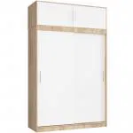 Šatníková skriňa s posuvnými dverami a nástavcom150cm MONO dub sonoma / biela