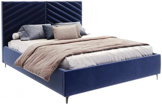 Čalúnená posteľ ELEGANTE 160x200 Tmavo Modrá Paris s úložným priestorom kovový rošt